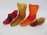 Four amber and ruby glass shoes and high top boots, 3