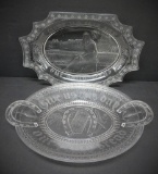Two lovely pattern glass bread trays, anchor/horse shoe and Egyptian revival, 113