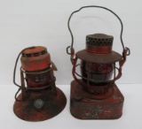 Two vintage Dietz lanterns, red globes, 8