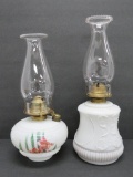 Two milk glass oil lamp, 7
