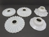 Five milk glass shades and smoke bells, 6