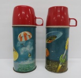 Two vintage space thermos