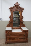Fantastic Walnut marble top ornate dresser with mirror