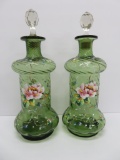 Two large cologne bottles,hand painted, 11