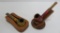 Two Hilson Fantasia Pipes, marbled, and wooden stands