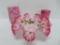 Three lovely hand decorated vases and bowl, pink