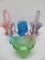 Easter glass lot, pastel colored glass baskets and large glass rabbit