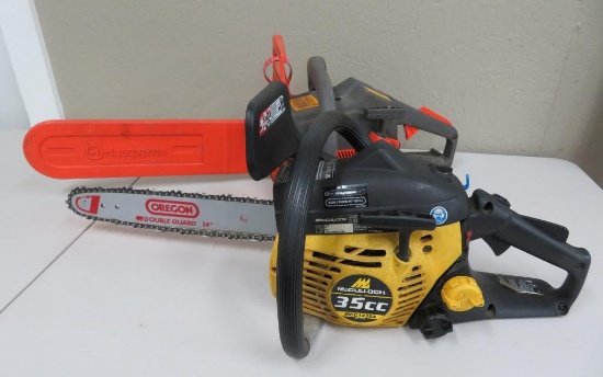 Two gas powered chain saws, McColloch 35 CC and Husqvarna 45