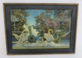 Maxfield Parrish Lute Players print in original frame, The House of Arts NY, 20 1/2