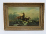 Large Elk oil painting framed, 38