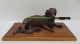 Vintage Wooden dog inkwell and pen holder, carved, 9