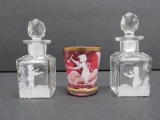 Mary Gregory perfume bottles and toothpick glass