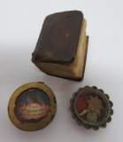 Two religious relics and small 1821 leather Bible