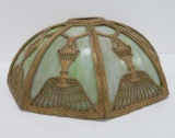 Slag glass lamp shade, metal overlay, c 1920's swag, 19 1/2