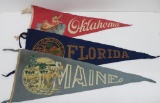 Three vintage felt travel souvenir pennants, Native American and Wildlife
