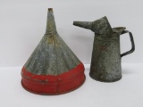 Vintage galvanized oil can and funnel