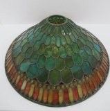 Peacock feather inspired leaded glass shade, 19 1/2