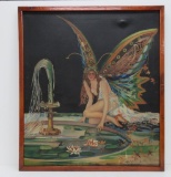 Art Nouveau styled Lily Pond Fairy oil on canvas, signed and dated 1932,framed 29 1/2