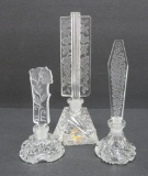 Three Lovely Crystal etched fancy perfume bottles, 4