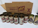 Schlitz box with drinking cans, 11 Schlitz and 2 Blatz, metal,12 oz