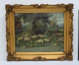 1908 A. Fox Phila framed sheep print, 