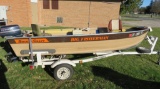 14' Smoker Craft Big Fisherman boat, trolling motor, 30 hp Evinrude motor & ShoreLand'r trailer