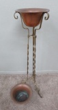 Metal plant stand with two copper basins, 42