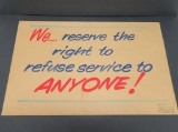 Cardboard Tavern sign, Right to Refuse Service, Milwaukee Advertising, 22