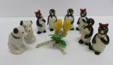 Five sets of vintage salt and pepper shakers, RCA dog, birds and Millie and Willie