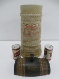 Schlitz stein, shakers and Ballantine's Scotch paperweight