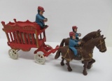 Overland Cast Iron Circus Wagon, horse drawn with polar bear, damage noted