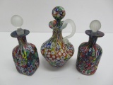 KB Murano Italy Millefiori cologne bottles and cruet, 5 1/2