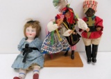 Three vintage small dolls, dollhouse, costume and ethnic, 6