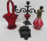 Decorative glassware, candle holder, oil lamp, and match holder