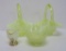 Three pieces of opalescent hobnail glass and custard glass toothpick holder