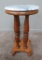 Small marble top plant stand, four columns, oak, 22