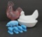 Rustic Farm glassware, cover chicken and rooster dishes, glass pig figures