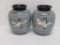 Pair of Tim Leonardelli black cap chickadee vases, 9 1/2