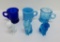 Three childrens mugs and three glass cat figures, 3