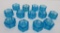 13 blue glass salt dips, six sided, 1 1/2