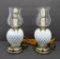 Two Fenton hobnail opalescent bedroom lamps, working, approx 10