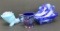 Covered slag swan dish, covered fish dish and cobalt mug