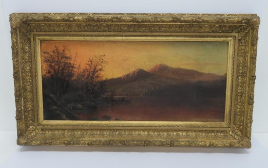 Sunrise mountain landscape oil painting, framed