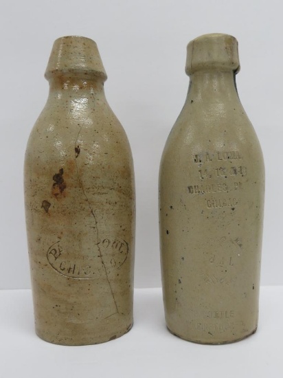 Two stoneware beer bottles, Chicago, 7 1/2"