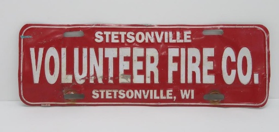 Stetsonville WI Volunteer Fire Dept license plate topper, 12" x 4"