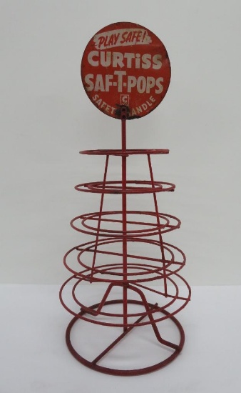 Curtiss Saf-T-Pops general store display, metal, 19" tall and 8" diameter