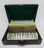 S Marino lovely accordion, yellow, ornate, Italy, marked 693 and 155