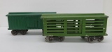 Lionel box car and stock car, 9 1/2