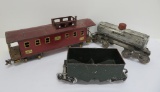 Three Pre War metal train cars