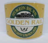 Porcelain curved corner beer sign, Golden Rail Door County, Railroad motif, 18